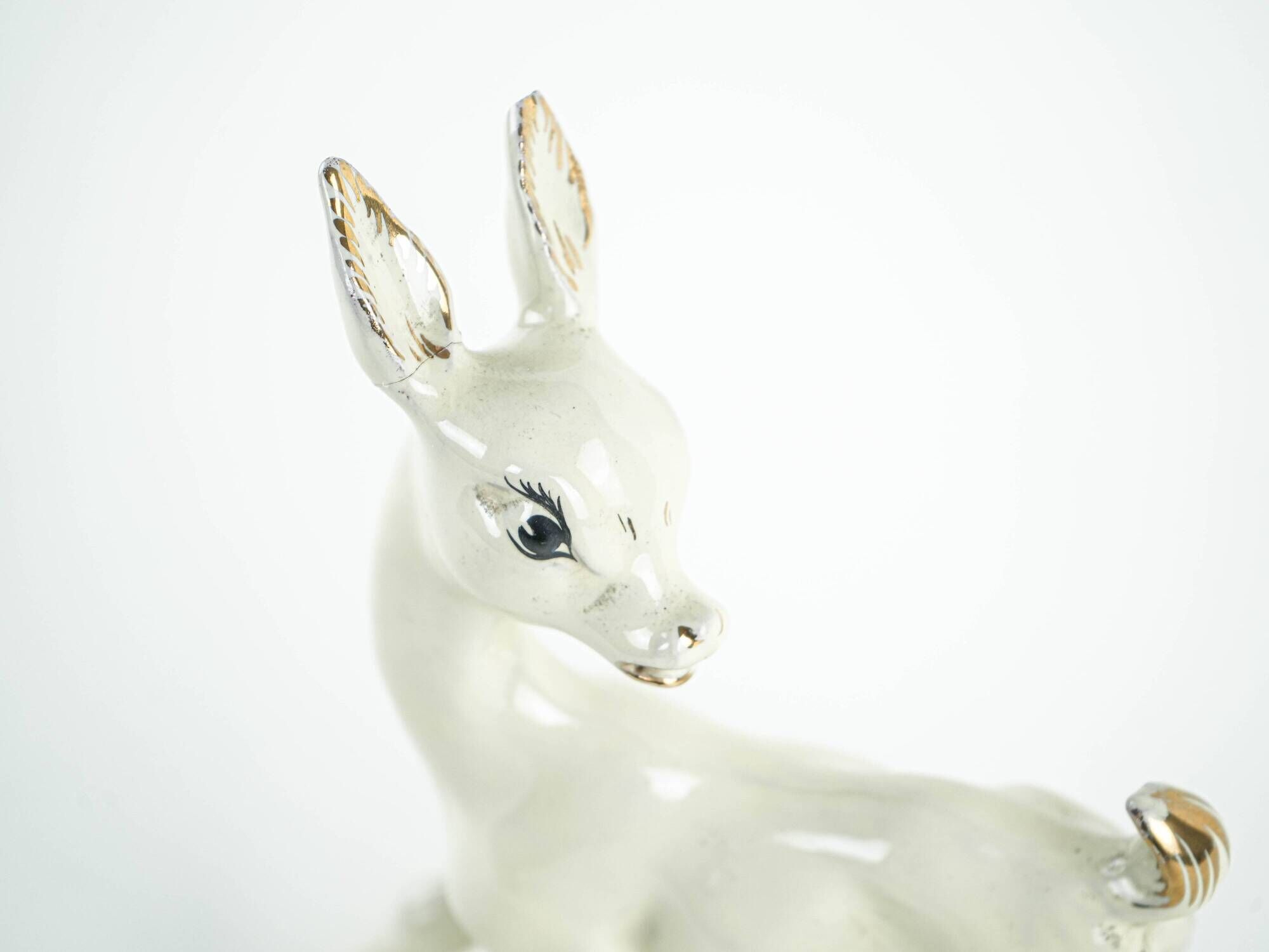 Ceramic deer figurine, glazed Danish pottery from the 1970s