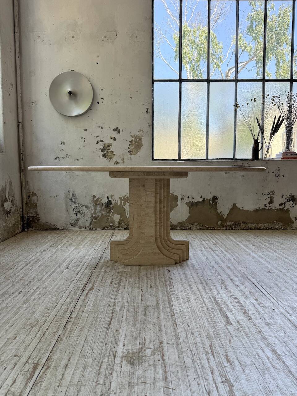 Travertine dining table 1970 Italy Tobia Scarpa