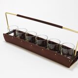 Carl Auböck II drinking glass holder, leather and brass, Austria 1950s