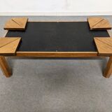 Elm and travertine coffee table from the 70s/80s