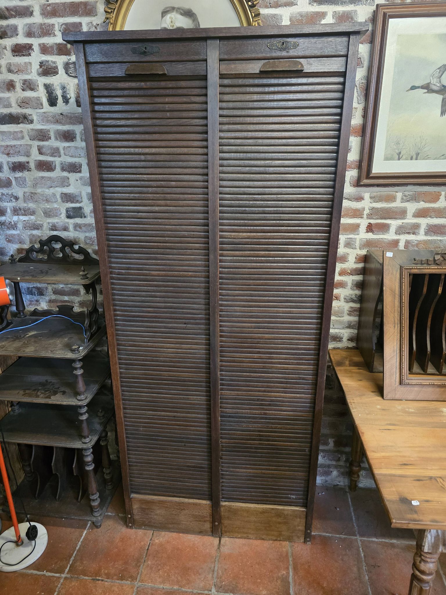 Ancien classeur à rideaux double en chêne