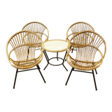 Living room in rattan and black lacquered iron by Rohe Noordwole circa 1950