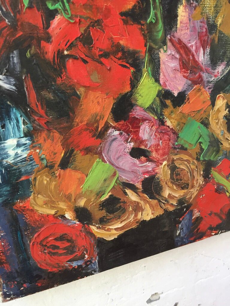 Old oil painting flowers