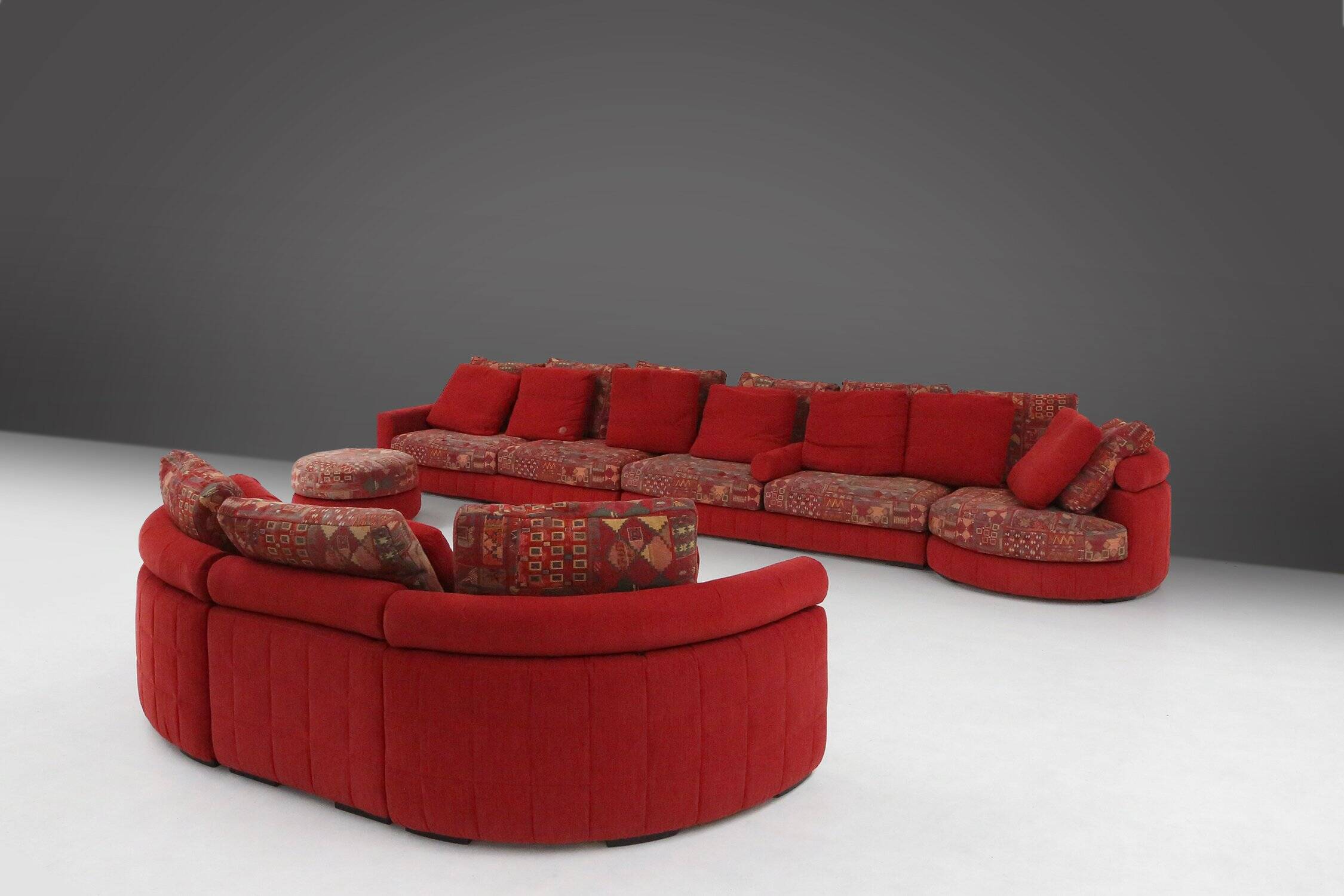 Modular Sofa in Red and Patterned Upholstery by Roche Bobois, France 1980s