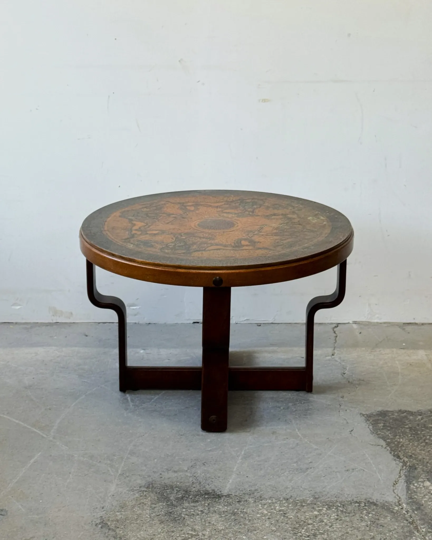Embossed copper-top table, Norway, 1960s, vintage, mid-century.