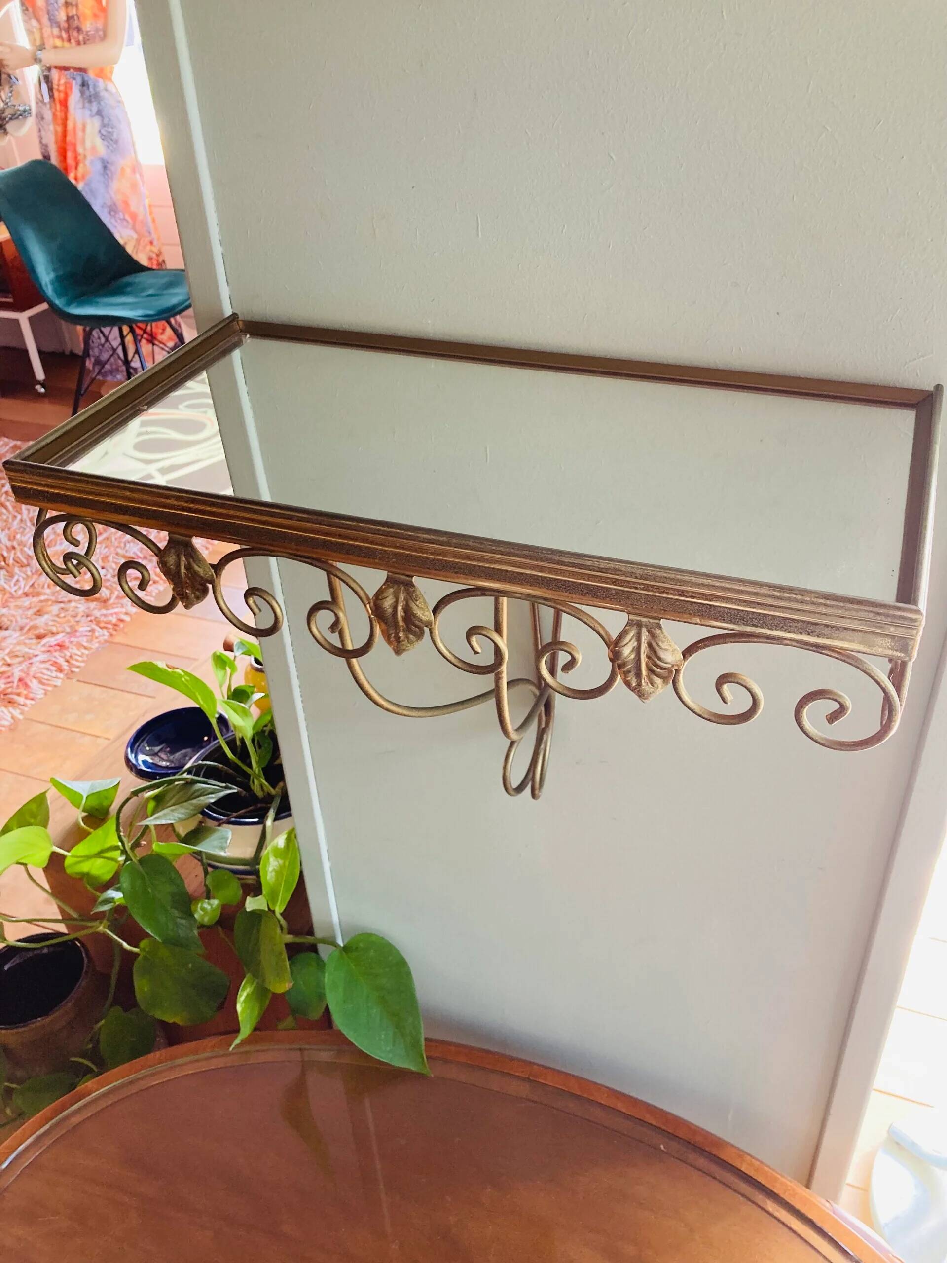 Vintage brass Deknudt mirror with shelf, 1970s