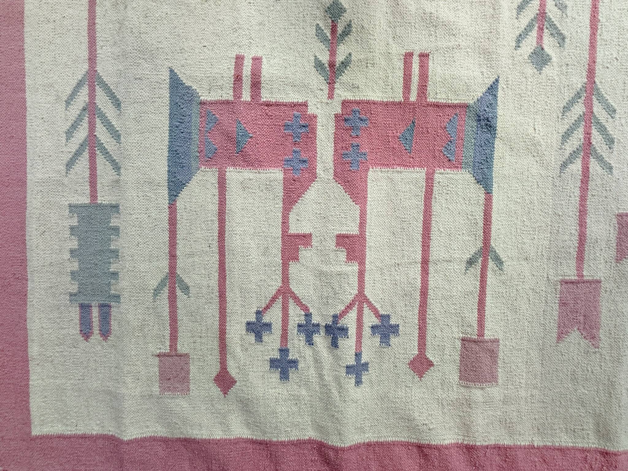 Vintage kilim rug, wool and cotton, folk art style, Poland, 1970s