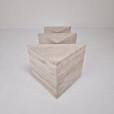 Set of 3 Italian Travertine Nesting or Side Tables, 1980s