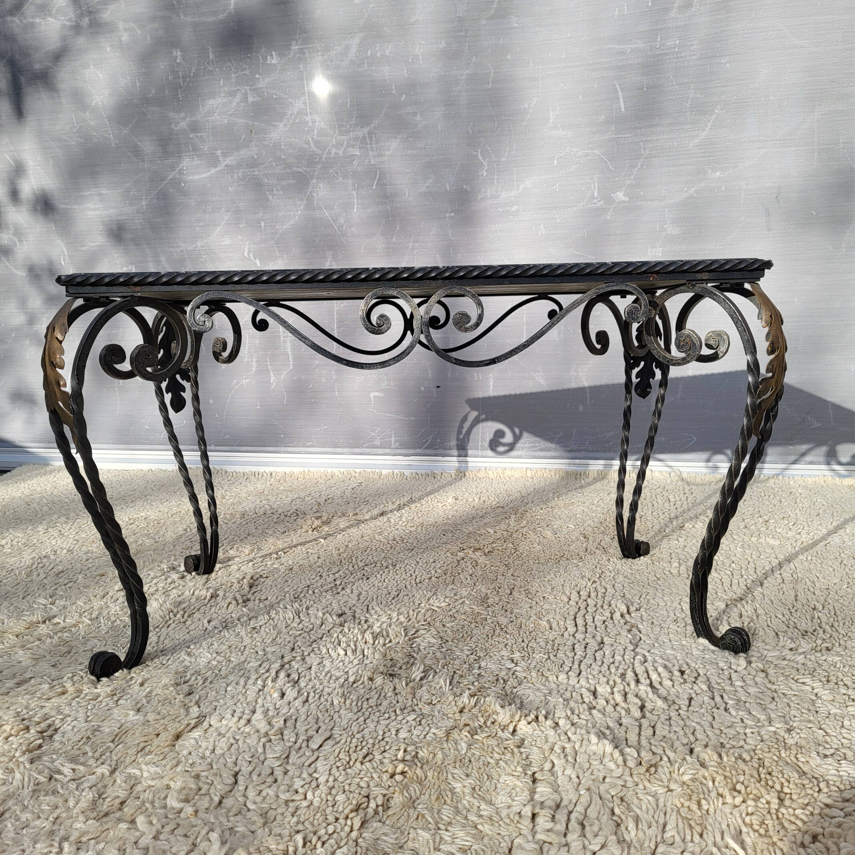 Arletty coffee table in wrought iron and sea green marble.