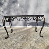 Arletty coffee table in wrought iron and sea green marble.