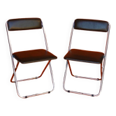 LOT DE 2 CHAISES PLIANTES VINTAGE 1970 SKAI MARRON