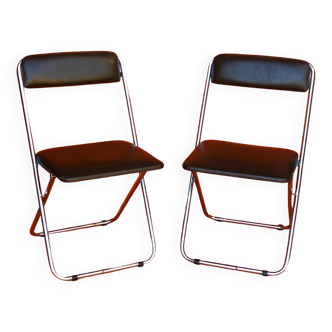 LOT DE 2 CHAISES PLIANTES VINTAGE 1970 SKAI MARRON