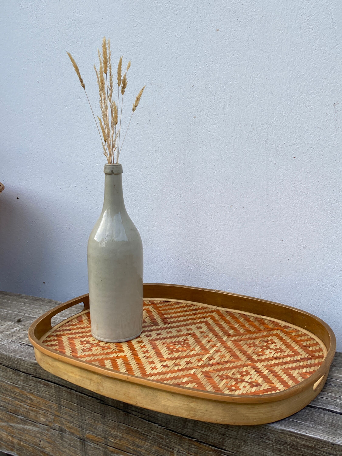 Rattan top and woven wood 1970