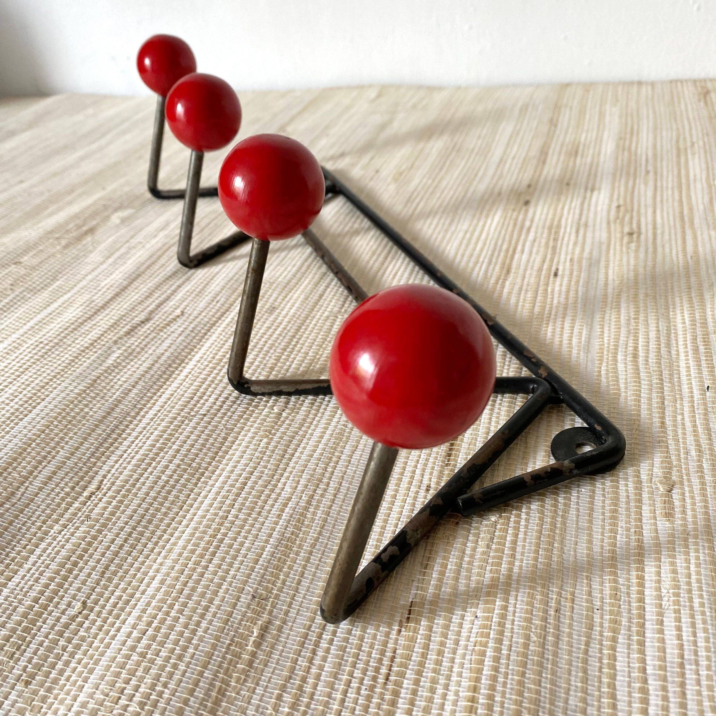 Coat rack metal and wood, 4 hooks, 50s