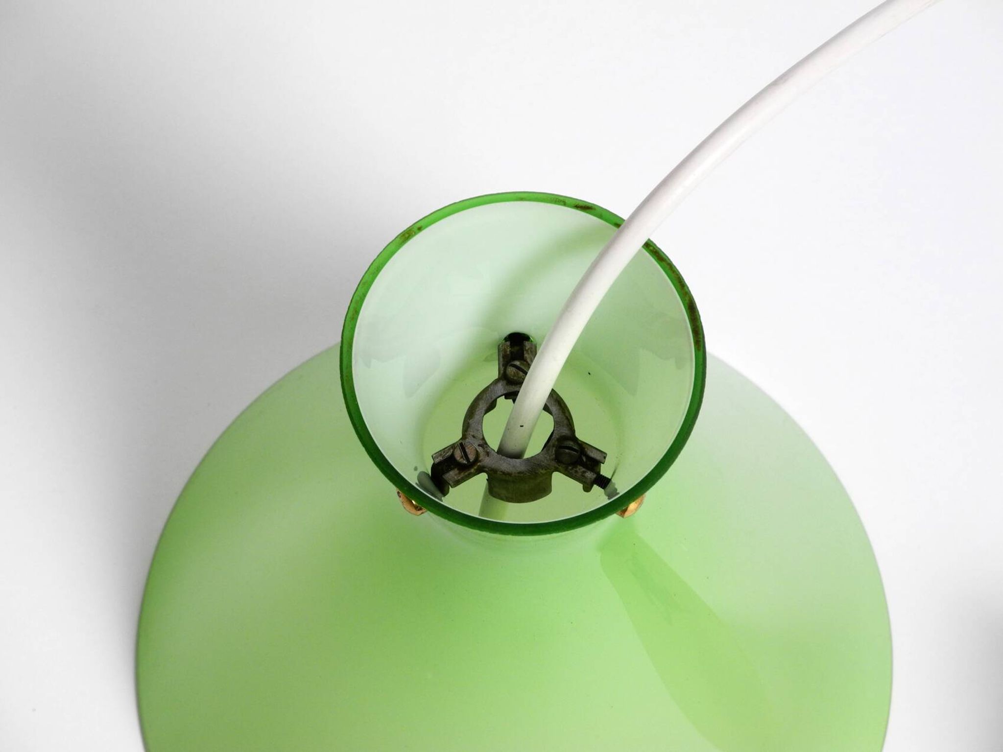 Very beautiful Mid Century flashed glass Diabolo pendant lamp in Green