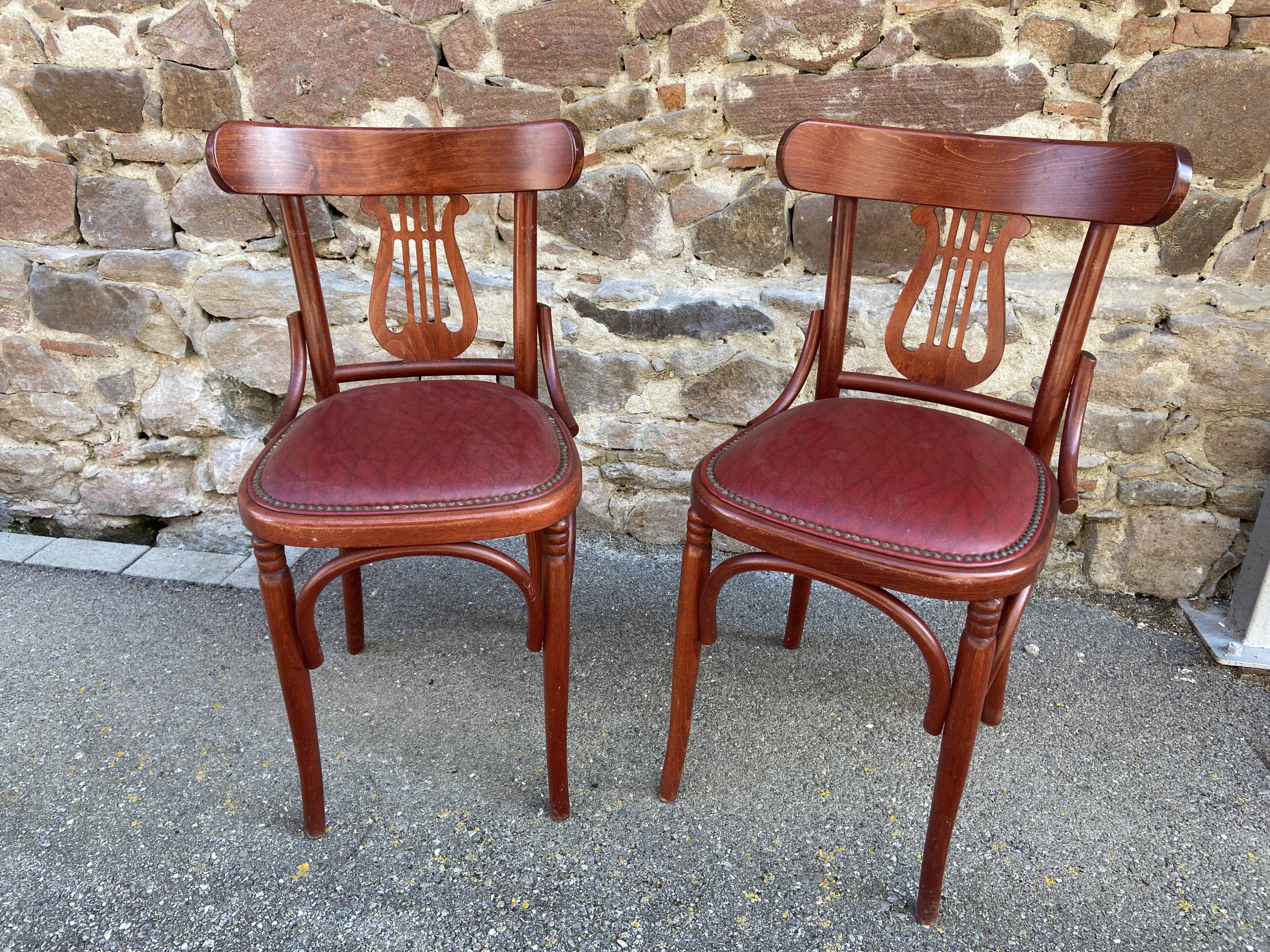 2 Chaises bistrot style Baumann simili cuir vintage 80s café Paris Montmartre