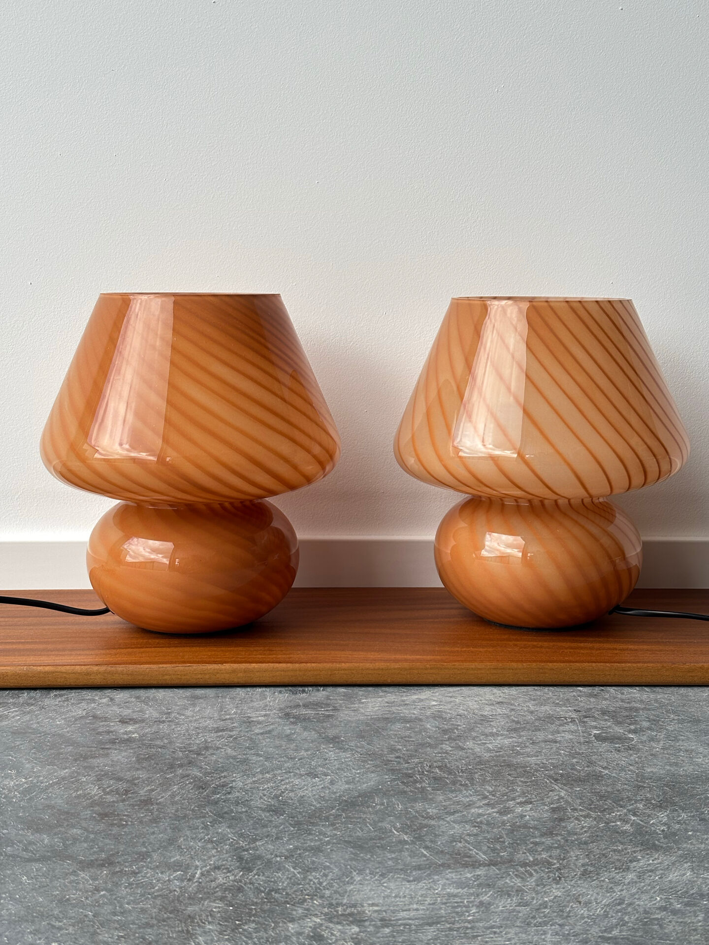 Pair of blown glass bedside lamps, Murano style, 1980s