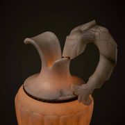 Carved alabaster urn lamp with stylized fish handle