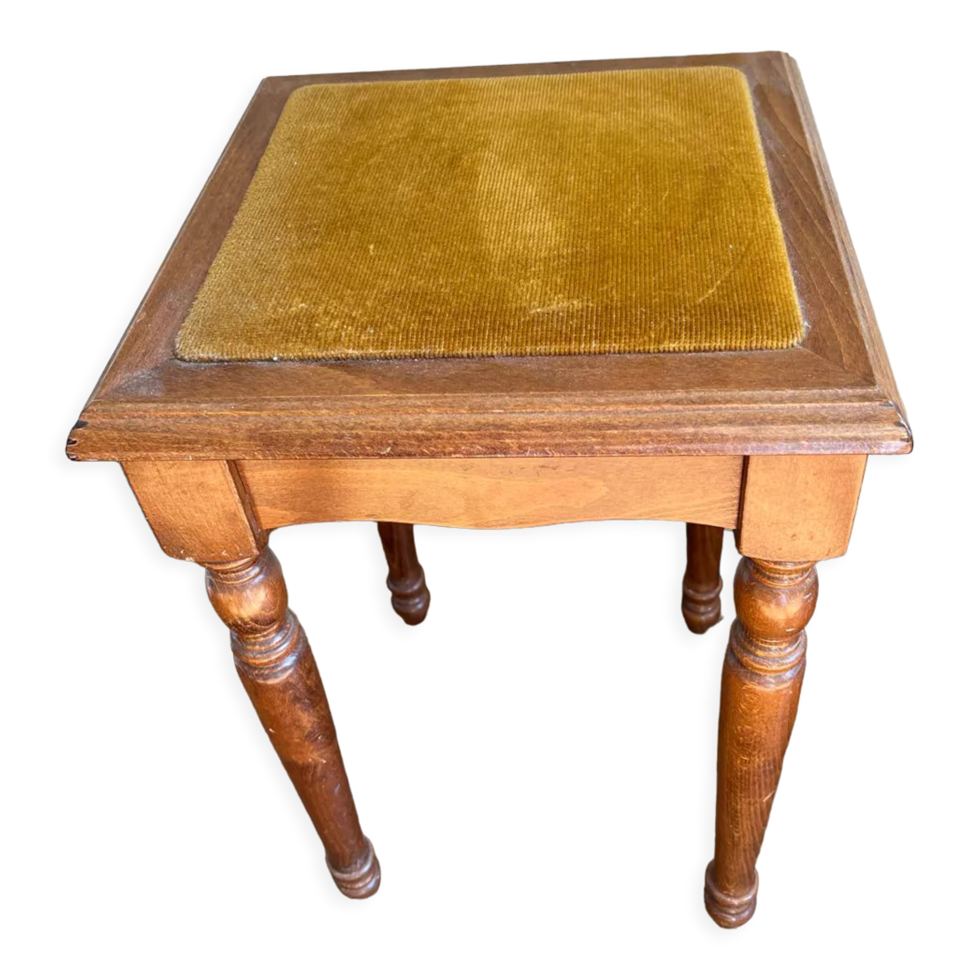 Antique wooden stools, velvet seats