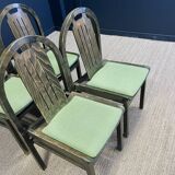 Set of 4 Baumann Argos bistro chairs in wood and green fabric from the 80s France