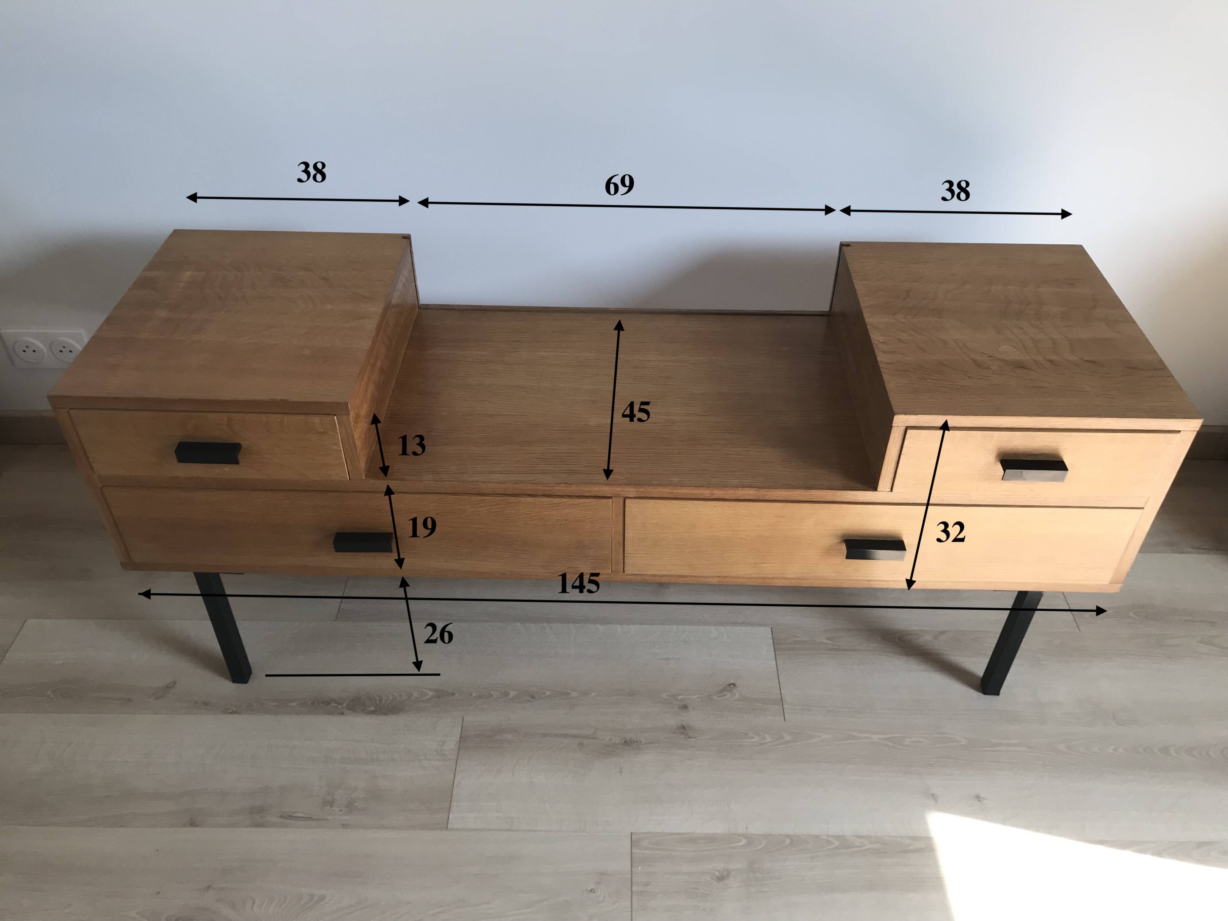 Vintage 1960s dressing table with long drawers