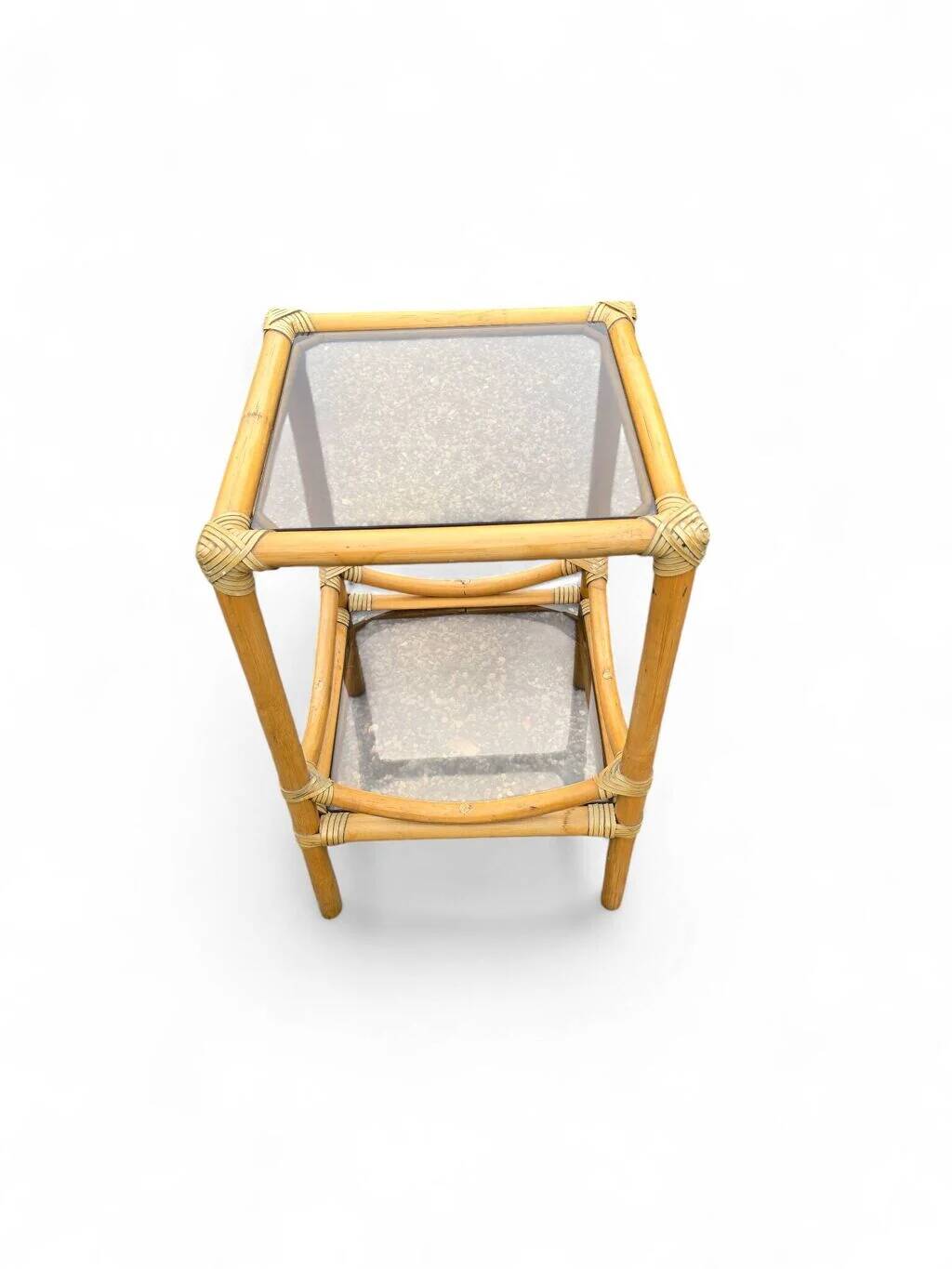 Table d'appoint en bambou et plateaux en verre