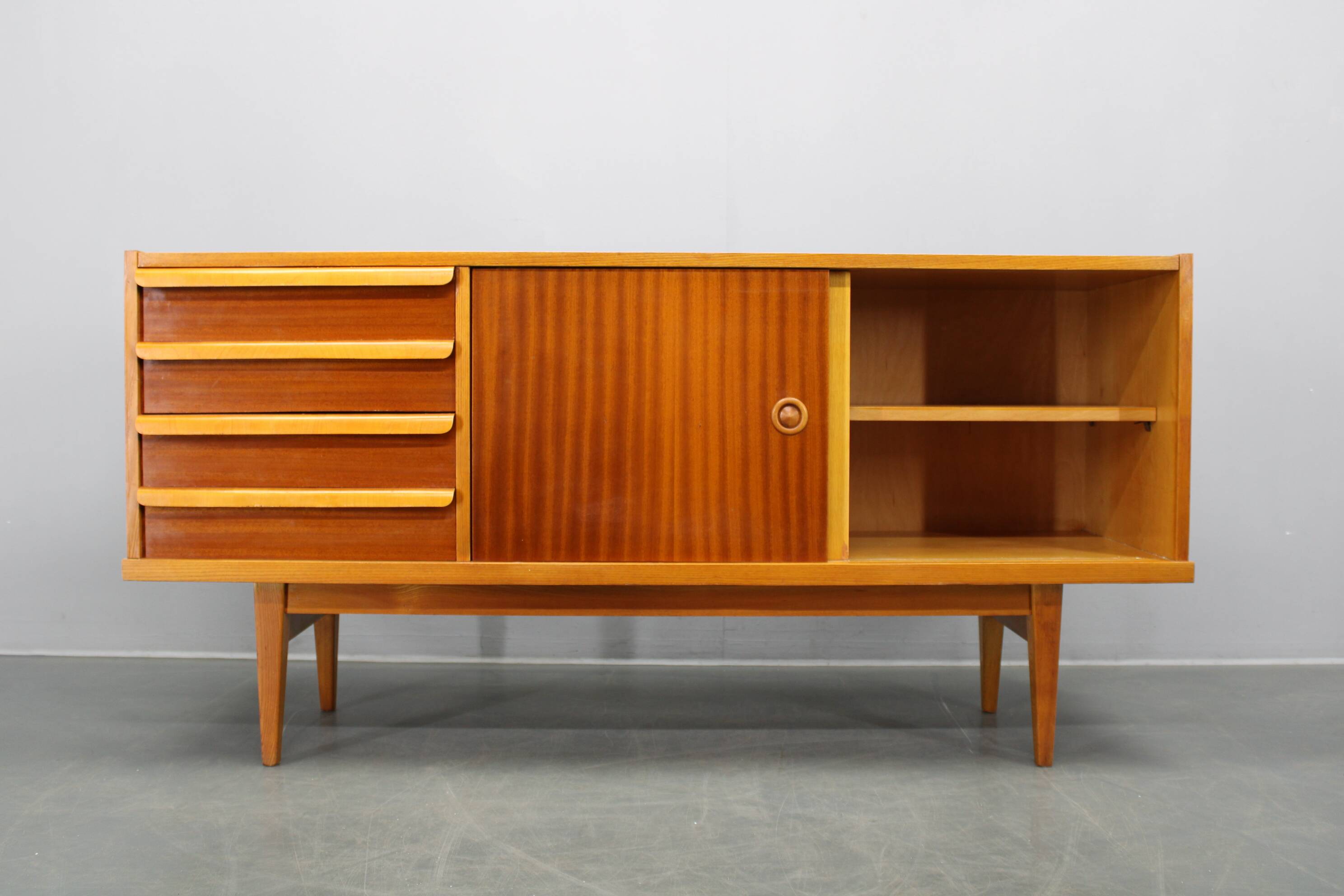 Mid-century teak and maple sideboard, Czechoslovakia, 1960s