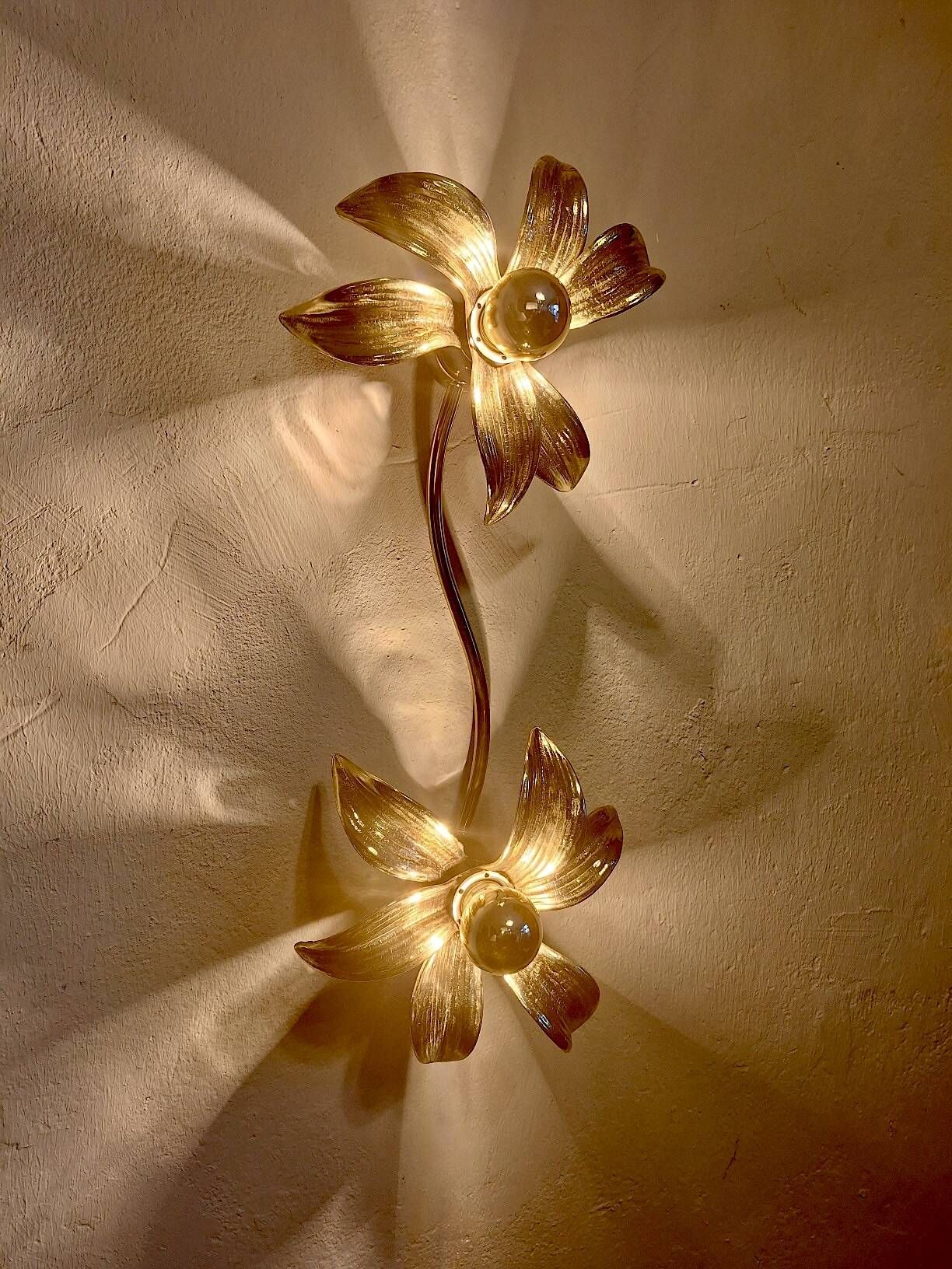 Brass organically shaped double ceiling or wall lights, 1970s
