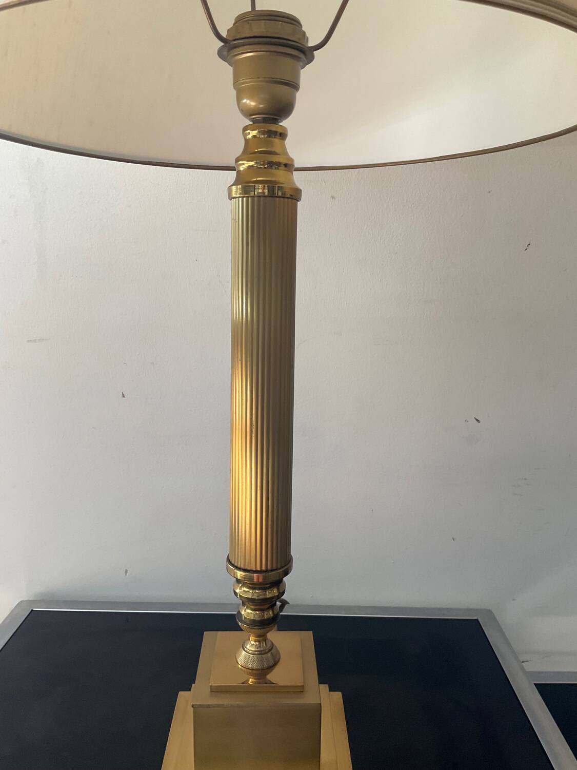 Pair of Empire style brass lamps