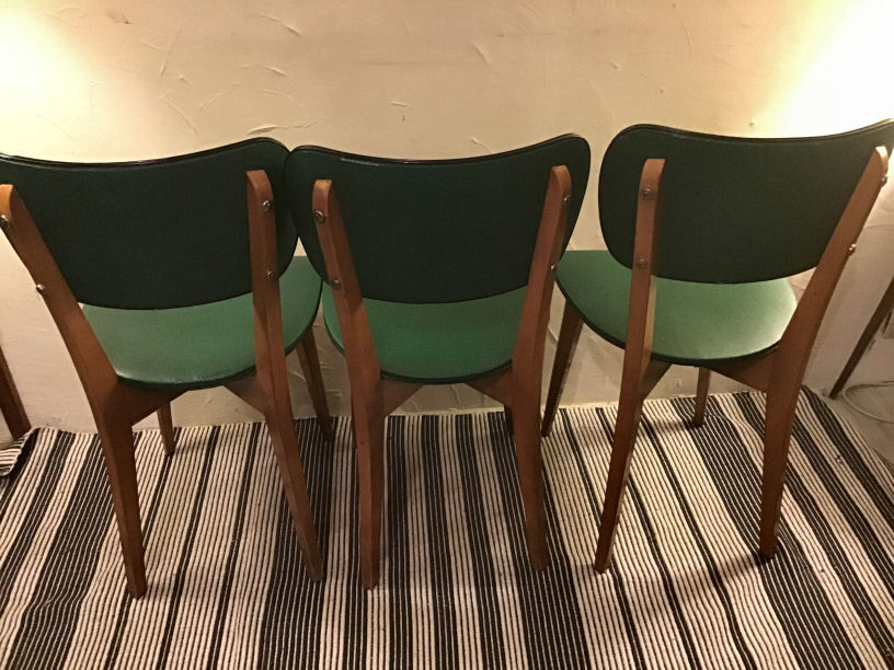 Set of 3 chairs in black mottled green leatherette