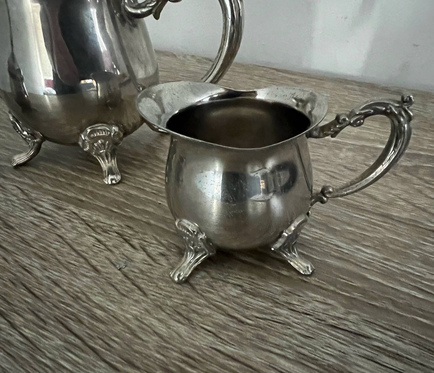 3-piece tea set for 1 person in silver-plated metal or antique stainless steel