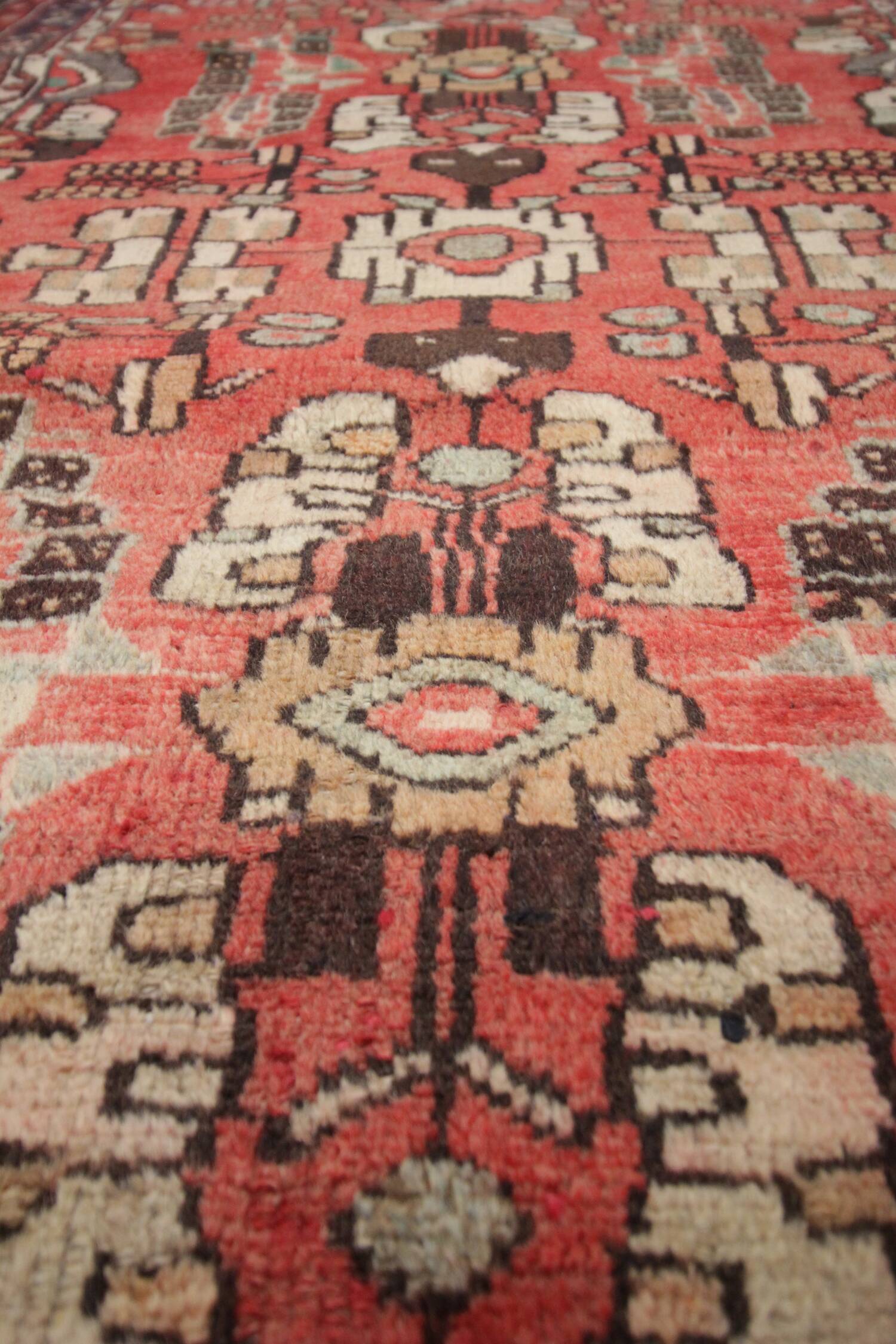 Vintage Mid-Century Geometric Runner, Hand-Knotted Wool Stair & Hallway Rug
