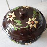 Large glazed terracotta covered pot