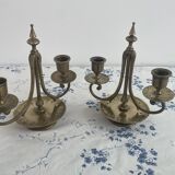 Pair of candlesticks, gilded and enamelled brass, Art Nouveau, early 20th century