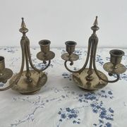 Pair of candlesticks, gilded and enamelled brass, Art Nouveau, early 20th century