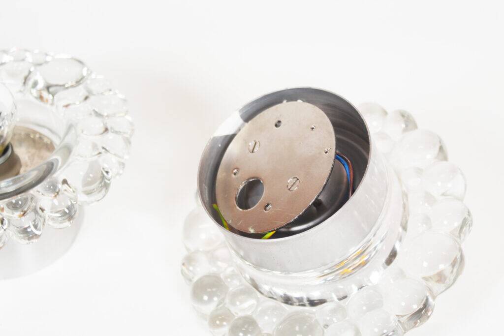 Set (2) of 1970s 'bubble' glass wall lamps attributed to Hillebrand