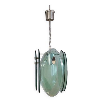 Nilo Veca for Fontana Arte: Vintage design pendant light in smoked green glass.