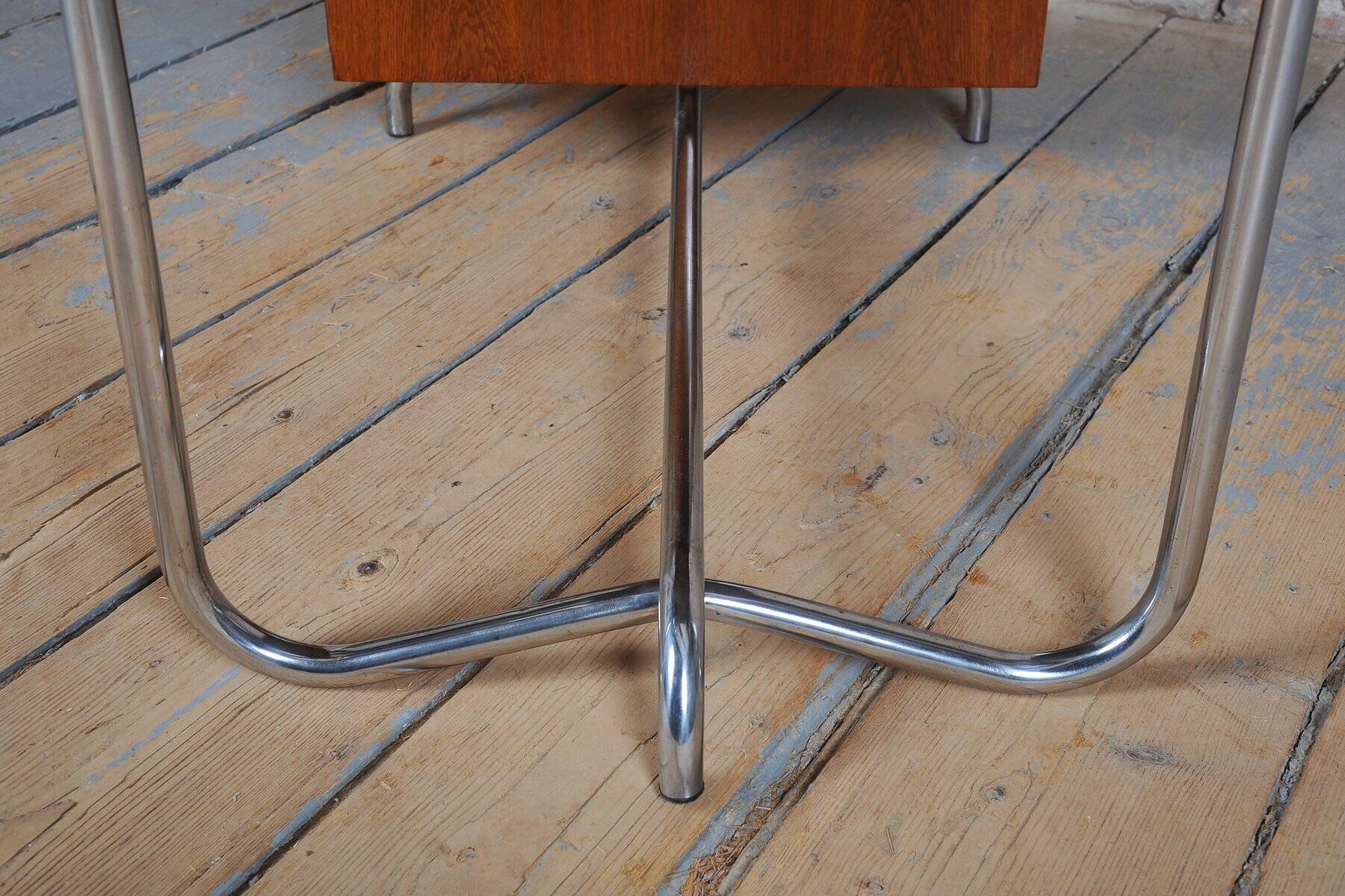 Bauhaus Writing Desk in Oak and Chrome attributed to Hynek Gottwald, Czechia, 1930s