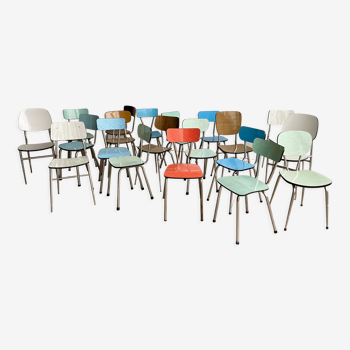 Set of 20 mismatched multicolored formica chairs vintage