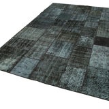 Handmade anatolian overdyed 200 cm x 300 cm black patchwork rug