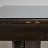 Large Robust Dinig Table with Carved Legs and Glass Top