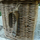 Old fishing basket rattan wood and leather