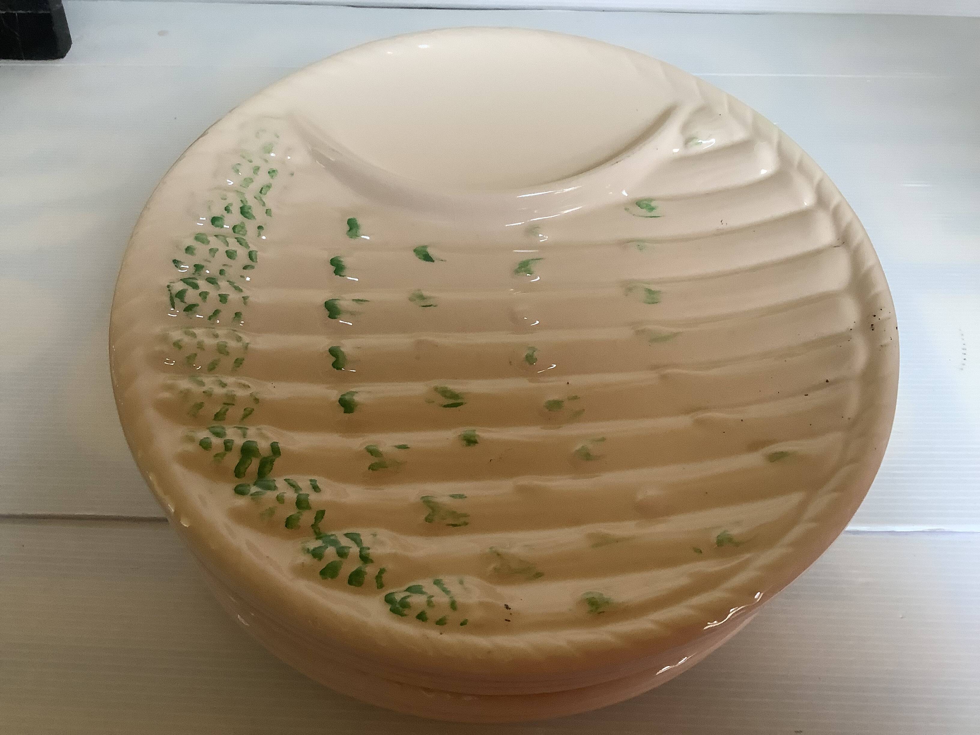 Six antique asparagus plates