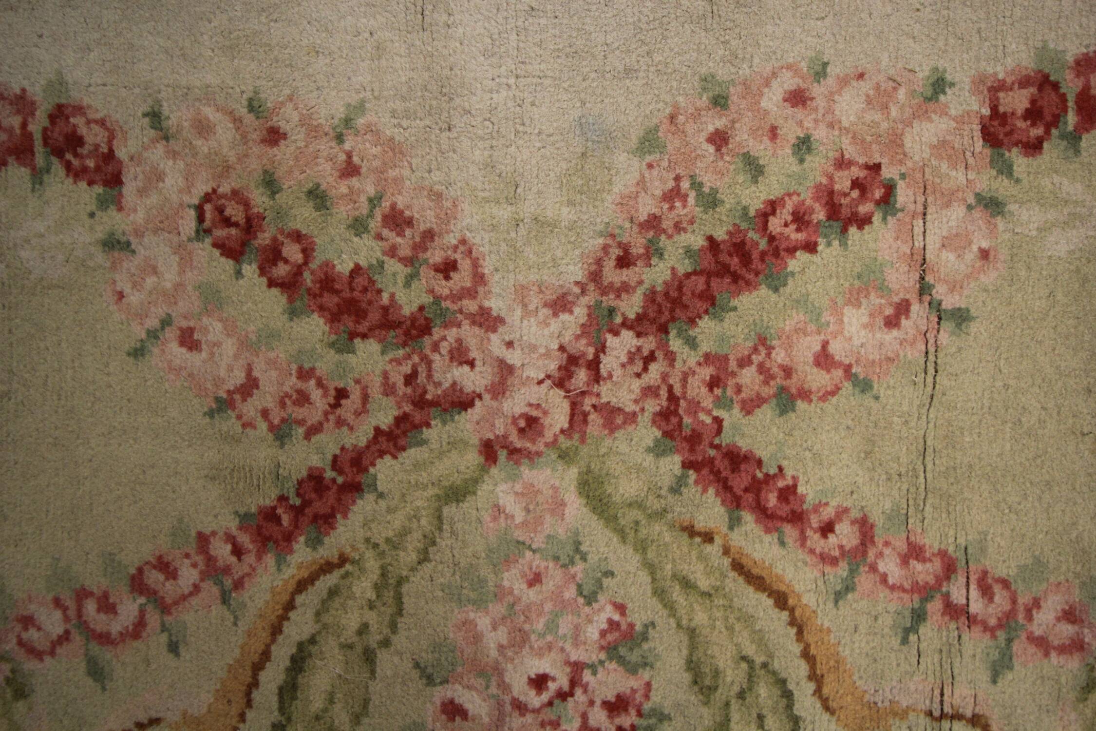 Antique Savonnerie French Carpet 1890 Handwoven Traditional French Antique Rug- 366x274cm