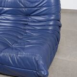 Canapé 3 places Michel Ducaroy Togo en cuir bleu Ligne Roset France années 1980