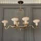 Chandelier in gilded metal 1950 6 lights cut in frosted glass