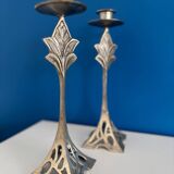 Set of 2 Art Deco Style Metal Candlesticks - Elegant and Vintage Candle Holders