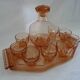 Service vintage en verre rose saumon – Carafe, 8 verres, et plateau Art Dec