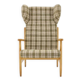 Fauteuil à ailes en hêtre rare des années 1960, style mid-century modern, par ÚLUV, Tchécoslovaquie