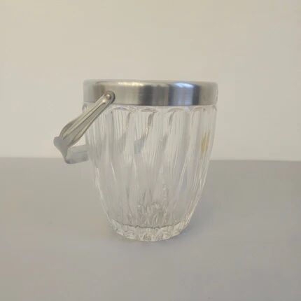 Small transparent crystal ice bucket Demeyere with stainless steel handle.